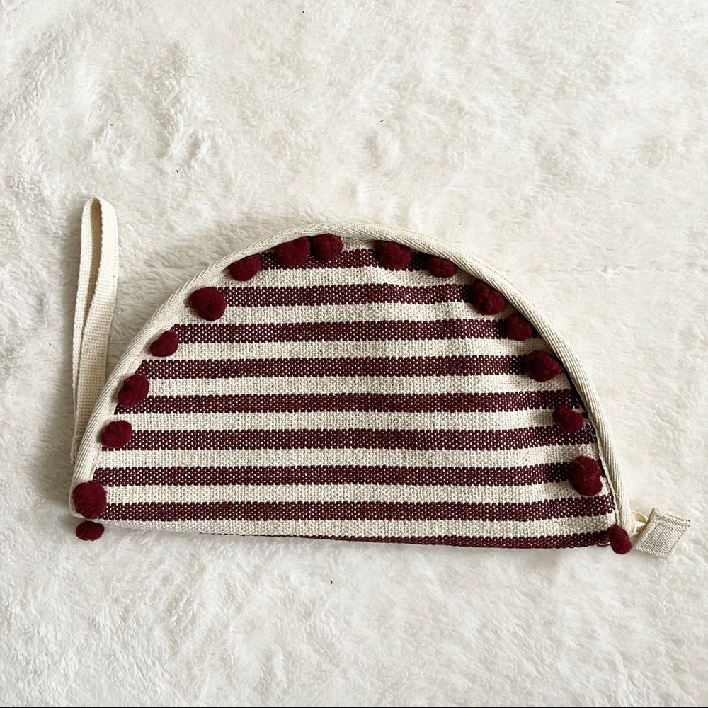 NWOT America & Beyond | Beige/Burgundy Striped Half Moon Clutch Pouch/Wristlet